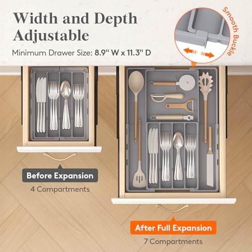 Lifewit Expandable Silverware Drawer Organizer, Utensil Tray for Kitchen