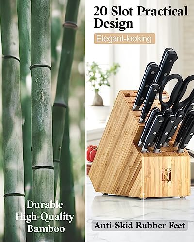 Cook N Home Bamboo Knife Block 20-Slot Universal Knife Holder Countertop