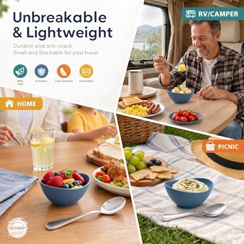 Snack Bowls Set of 6, Unbreakable Wheat Straw Bowls 10oz - Blue