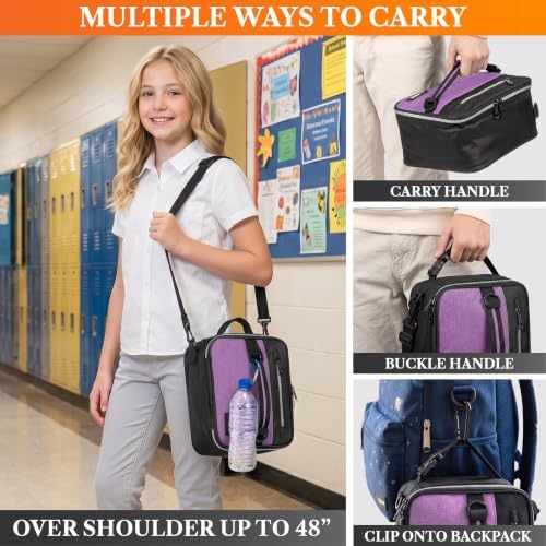 opux Insulated Lunch Bag for Men Women Kids, Soft Lunch Box, Purple