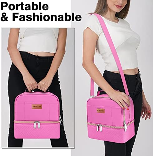 BALORAY Lunch Bag for Women Men Adult Lunch Box (Rose Red with Strap),L