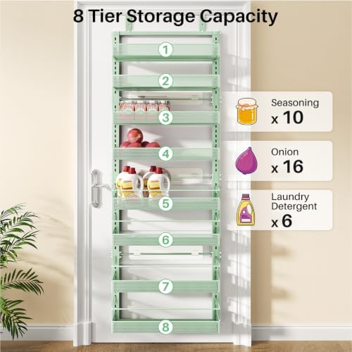 SNTD 8 Tiers Over the Door Organizer, 17" W x 6" D x 69" H, Green