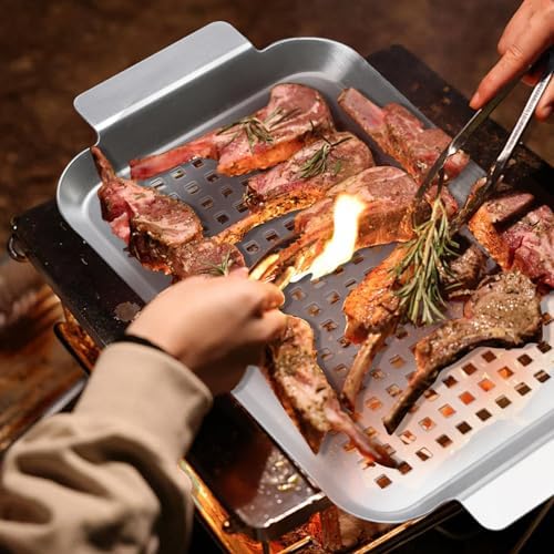 Grill Pan Set of 2, BBQ Grill Topper for Outdoor Grill, Middle