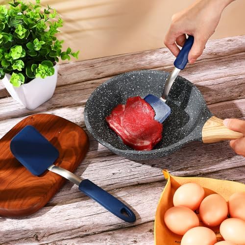 2 Pcs Mini Silicone Cookie Brownie Spatula,Solid Flat,Blue