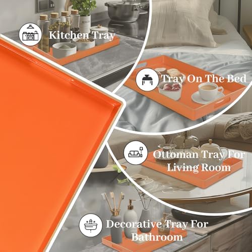 MAONAME Orange Decorative Tray for Coffee Table, Serving Tray with Handles