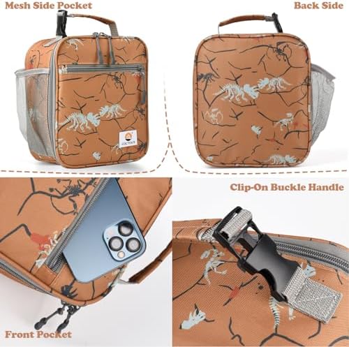 CaCTOUR Lunch Box Kids,Premium Insulated Lunch Bag for Girls Boys,Soft Bag Mini Cooler Back to School Thermal Reusable Lunch Bag for Work School Picnic (Brown Dino)