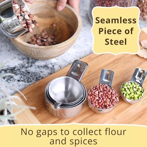 Measuring Cups and Spoons Set of 15, Stackable Cups, Long Handle with Leveler Fits Narrow Jars, 304 Premium Stainless Steel, Kitchen Gadgets for Liquid & Dry Ingredients Cooking Baking
