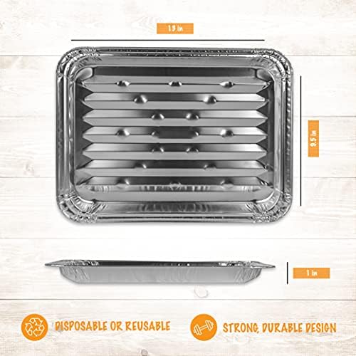 PLASTICPRO 50 Pack Disposable Aluminum Grill Liners Toppers Aluminum Foil Broiler Pans Durable Ribbed Grill Drip Pans 9x13