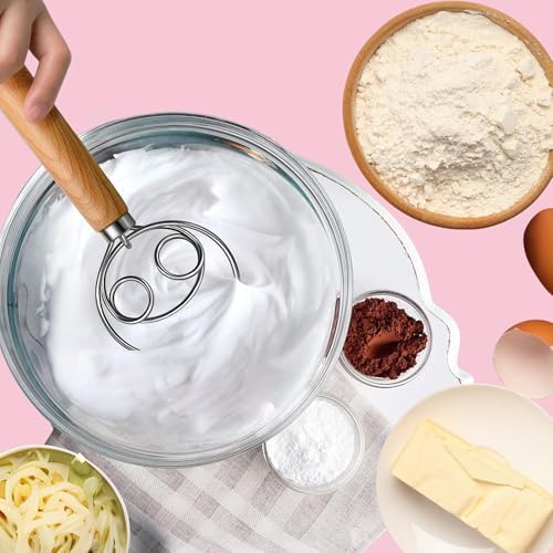 BOORIKA Danish Dough Whisk – Sourdough Mixing Tool with Dough Scraper. Danish Whisk for Baking, Mixing Thick Dough, Bread Making, Pastry, Cookies, Pizza, Batter & More