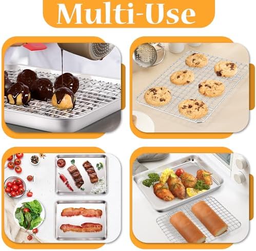 TeamFar Cookie Sheets with Cooling Racks, 2 Pans + 2 Racks,9x7x1 Inch