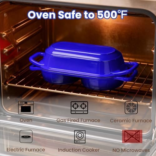 YONILL Mini Double Dutch Oven with Lid for Sourdough Bread Baking (Blue)