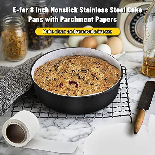 E-far 8 Inch Cake Pans Set of 2, Nonstick Small Cake Pans & Parchment Paper