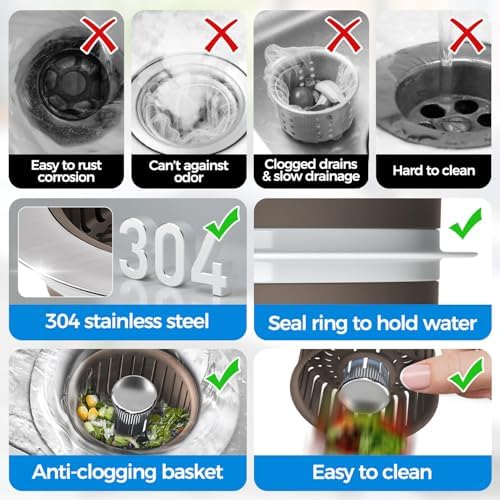 zaa 3 in 1 Kitchen Sink Drain Strainer Stopper Removable Basket Pop-Up