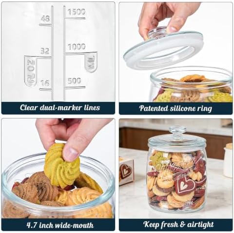 Cookie Jar with Airtight Lids, Half Gallon Glass Jar 1 Pack