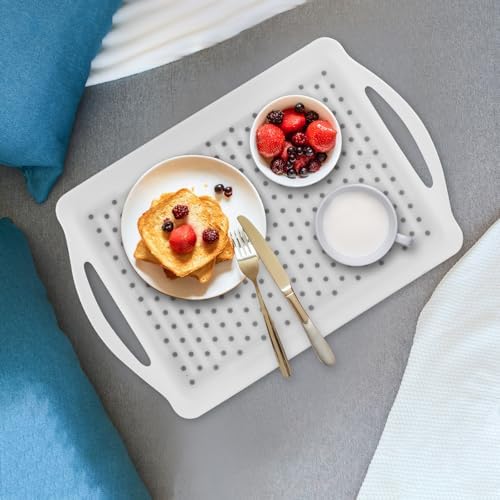 MDLUU Non-Slip Serving Tray with Handles, Food Serving Platter, Set of 2, White