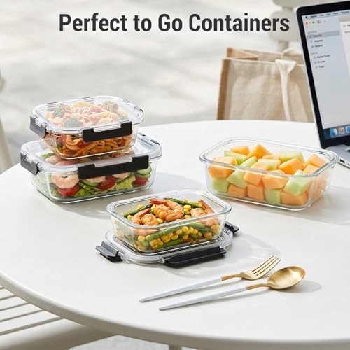 10 Sets 36 oz & 12 oz Glass Food Storage Containers with lids, Black
