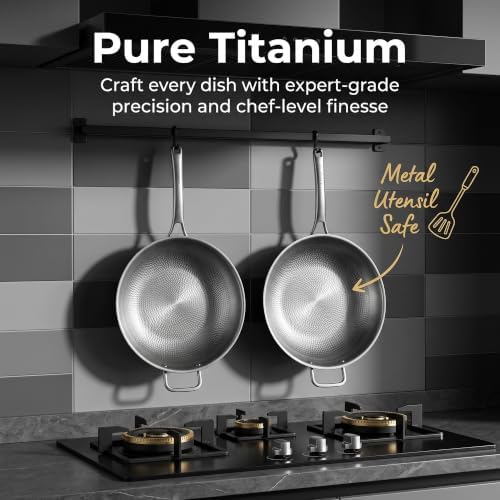 Titanium Wok Pan with Lid – 12" Non-Toxic PFAS-Free Woks & Stir-fry Pans, Tri-Ply Titanium & Stainless Steel, Induction & Dishwasher Safe