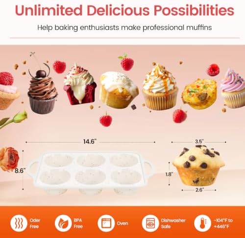 Silicone Jumbo Muffin Pan for Baking with Metal Reinforced Frame, 6 Cup Nonstick Extra Large Muffin Tin, BPA Free Cupcake Pan and Dishwasher Safe Big Muffin Pan