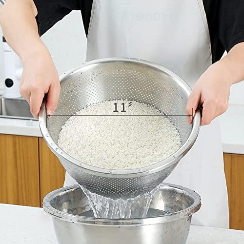 304 Stainless Steel Microporous Colander, 5QT Large Capacity with Mixing Bowl For washing vegetables, fruit and rice and for draining cooked pasta(2PC)