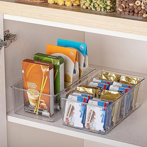Vtopmart 6 Pack Food Storage Organizer Bins, Clear Plastic, 4 Compartments