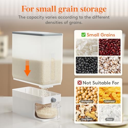 Lifewit Rice Container 26 Lbs, One-Press Dispenser with Measuring Cup