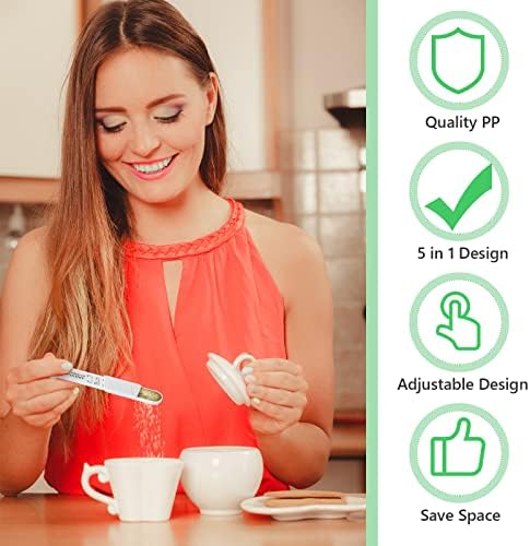 Meanplan 6 Pcs Adjustable Measuring Spoons, Baking Cooking, 2 Sizes, White