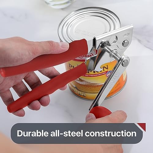 UHIYEE Commercial Can Opener Heavy Duty, Hand Crank for Large Cans, Red