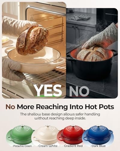5QT Enameled Cast Iron Sourdough Bread Oven for Homemade, White
