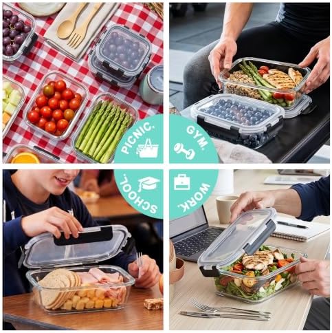 12 Pack Glass Food Storage Containers with Lids(Black)
