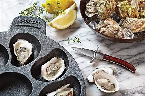 Outset Cast Iron Oyster Grill Pan, 12 Cavities, Black Oyster BBQ and Serving Pan