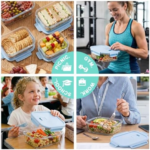 8 Pack Glass Food Storage Containers with Lids(LightBlue)