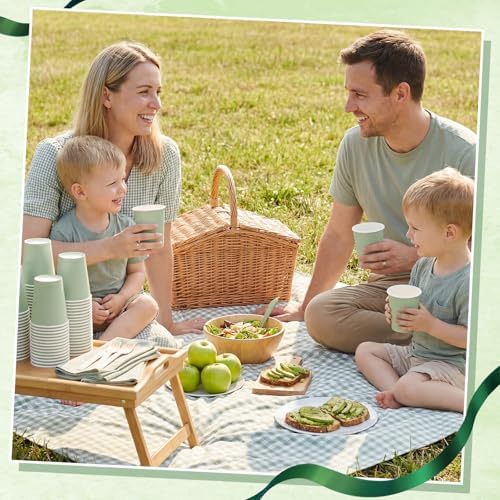NatNarr 100 Pack Sage Green Paper Cup, 9oz Sage Green Baby Shower Cups