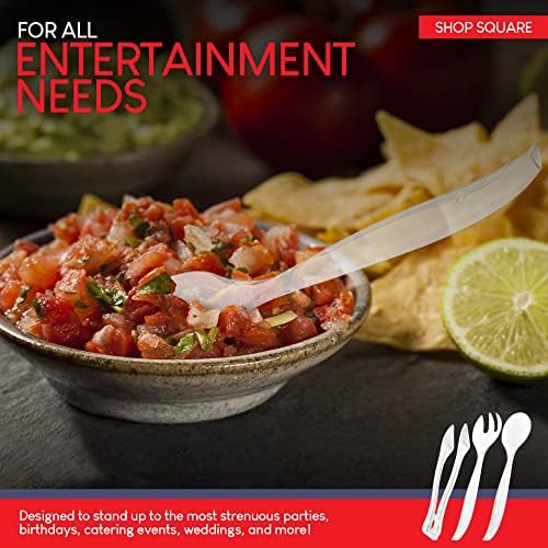 Disposable Plastic Serving Utensils - Set of 18 Clear Buffet Serving Utensils, 6 Each 6" Tongs, 10” Spoons, 10” Forks