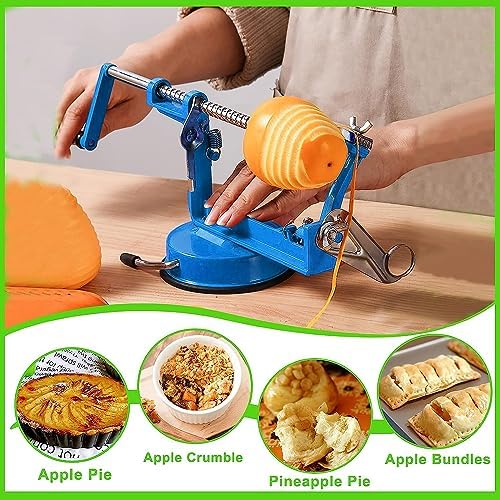 Apple Peeler Corer, Long lasting Chrome Cast Magnesium Alloy Apple Peeler Slicer Corer with Stainless Steel Blades and Powerful Suction Base for Apples and Potato(Lake Blue)