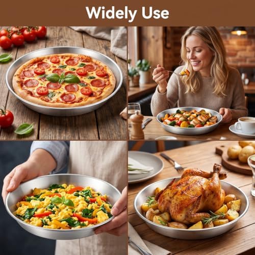 4 Pcs Deep Stainless Steel Pie Pan Set - 9.5 Inch Thickened Metal Baking Pans for Oven, Large Pizza Tray Rust Proof Reusable Bakeware for Pie, Pizza, and Baking