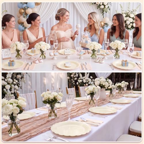 NatNarr 30 Pk Ivory Paper Plates 9" Disposable Scalloped Cream Beige Plates
