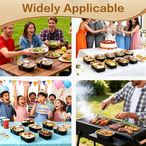 Mini Cake Pans With Lids And Spoons,5.5 oz Rectangle Mini individual Loaf Pans Disposable Aluminum Foil Small Baking Cups Tins (200, Black)