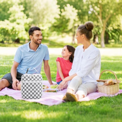 Lunch Box for Women Men Adult Insulated Lunch Bag Women Men Small Reusable Lunchbox for Work Picnic Travel (Gray-White Plaid)