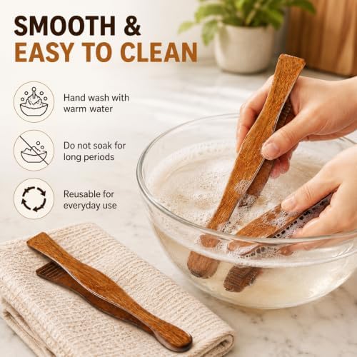 4 Pieces Wooden Toast Tongs 10.4" Reusable Bread Steak Kitchen Clamp Serving Tool Natural Wood Cooking Tong for Cooking and Holding Toast Cheese Bacon Muffin Fruits Bread BBQ