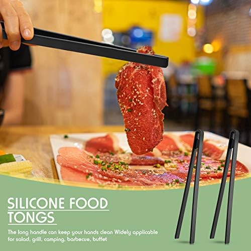 Patelai 2 Pcs 11.8 Inch Silicone Cooking Tongs Tweezers,Black