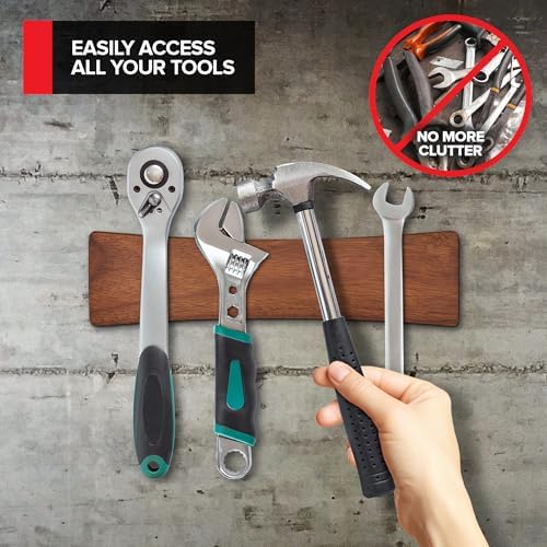 10 Inch Acacia Wood Magnetic Knife Holder with Multipurpose Use, Magnetic Knife Holders for Kitchen, Wooden Knife Rack, Magnet Strips for Knives & Metal Utensils, Tool Holder, Art Supply Organizer