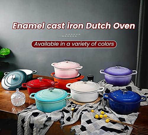 EDGING CASTING Enameled Cast Iron Covered 5.5 Quart Dutch Oven with Dual Handle for Bread Baking, Dutch Ovens with Lid, Peacock Blue
