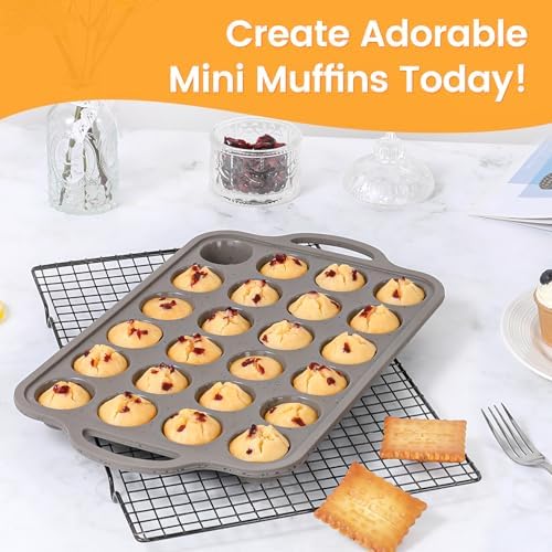 CAKETIME Mini Cupcake Pans, Metal Reinforced Frame Silicone Mini Muffin Pan Nonstick 24 Cups Easy to Handle for Baking Muffins, Cupcakes, Egg Bites 1 Pack