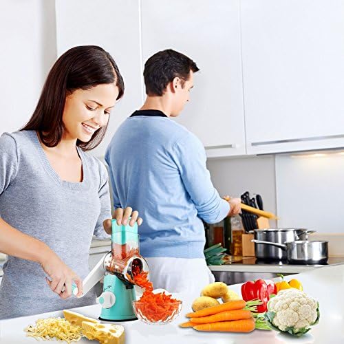 Round Mandoline Drum Slicer Rotary Cheese Grater Veggie Slicer Vegetable Carrot Shredder Nut Chopper Blue