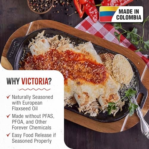 Victoria 13.5-Inch Rectangle Cast Iron Sizzle Pan, Preseasoned Grill and Baking Pan for Fajitas and Steaks, Made in Colombia