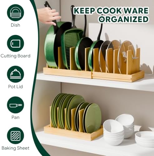 Simple Trending Bamboo Pot and Pan Organizer, Expandable Lid Holder Rack