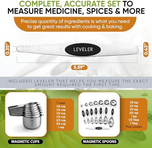 Spring Chef Magnetic Measuring Cups & Spoons Set of 15 with Levelers, Black