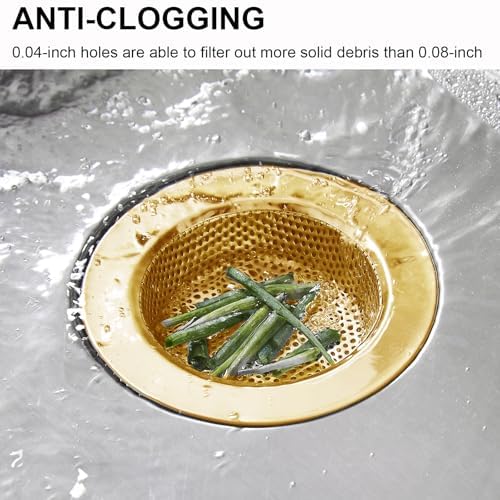 LASSHSWA Kitchen Sink Strainer Stainless Steel, Kitchen Sink Drain Strainer, Gold Sink Strainers for Kitchen Sinks with Large Wide Rim 4.5" Diameter (2 PCS)