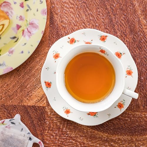 6oz Floral Porcelain Tea Cup & Saucer Set of 6
