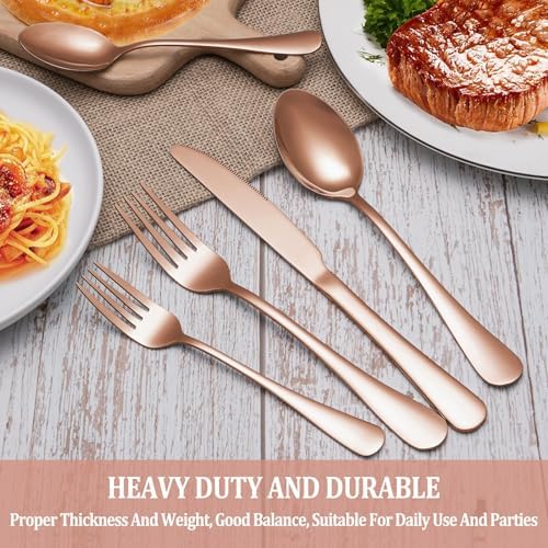 60 Pcs Rose Gold Silverware Set Service for 12, Premium Stainless Steel Flatware Set, Cutlery Utensil Sets, Durable Home Kitchen Eating Tableware Sets, Include Fork Knife Spoon, Dishwasher Safe